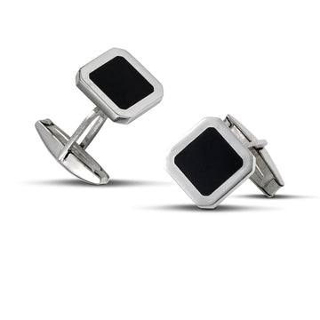 Τετράγωνα ανδρικά μανικετόκουμπα ασήμι 925 με μαύρο σμάλτο.